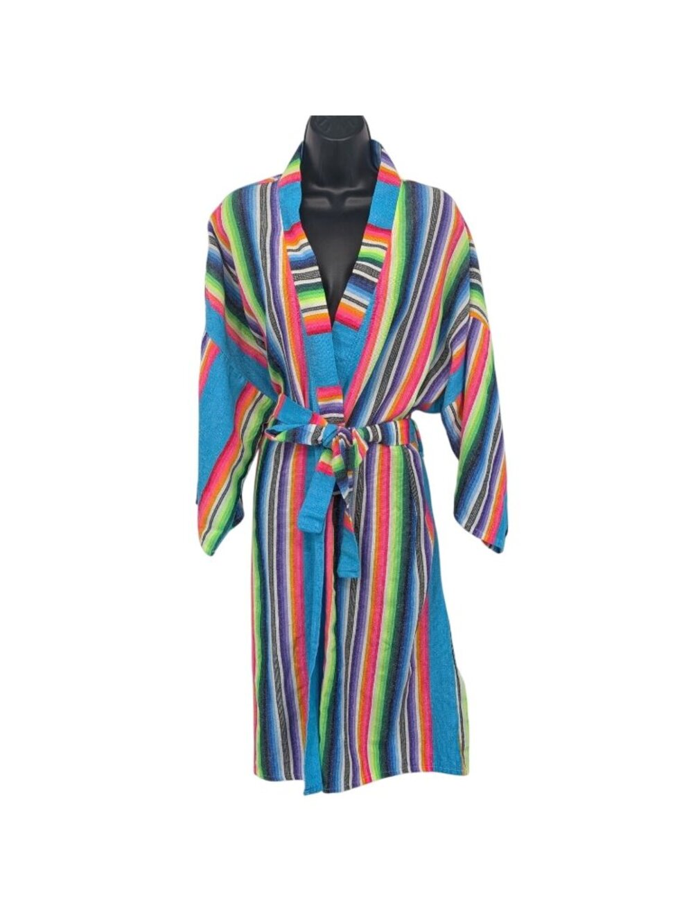 Striped Serape Kimono Robe Festival Coastal Resort Rainbow Cover Up One Size
